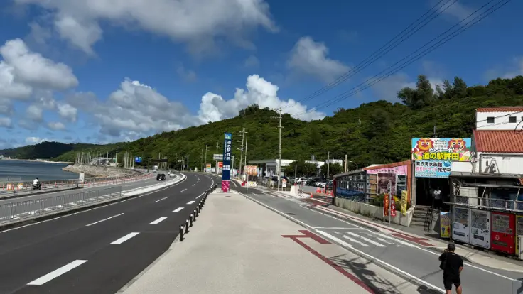 沖縄北部へ向かう国道沿いの道の駅許田周辺