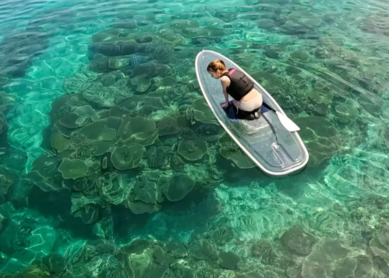 透明度の高い海でSUPを楽しむ雰囲気をイメージできる写真