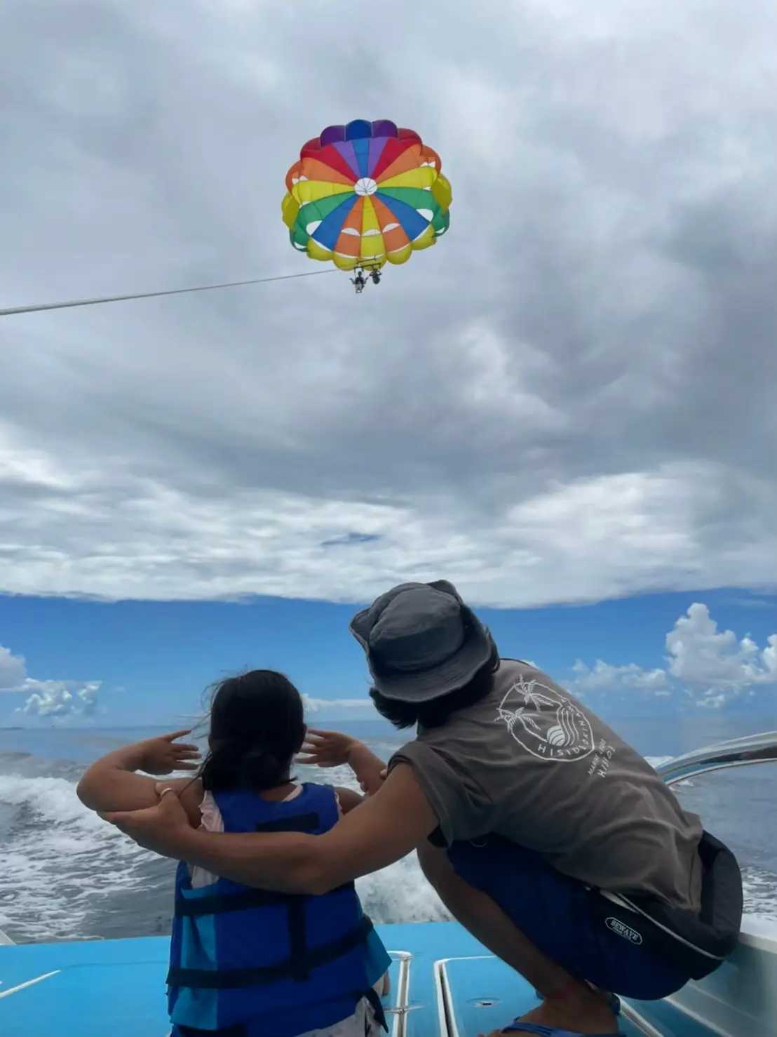 パラセーリング後に満足している雰囲気をイメージできる写真