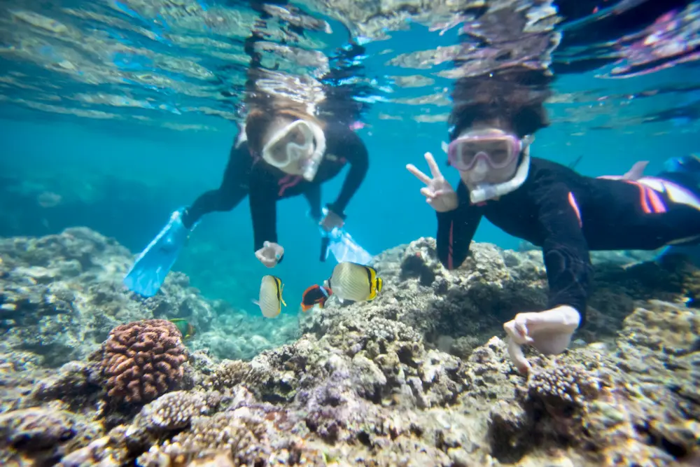 シュノーケリングで海に入る瞬間をイメージできる写真