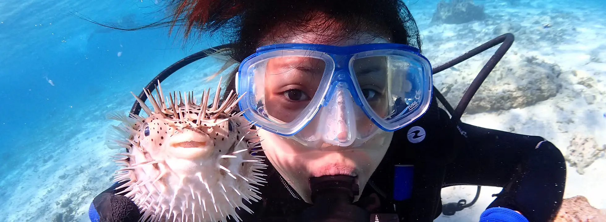 沖縄の海で体験ダイビングを楽しむ参加者の様子