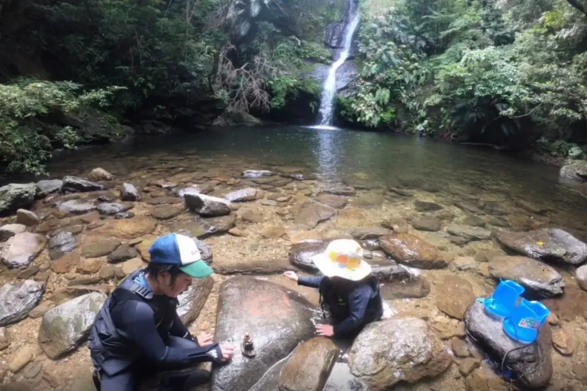 わくわく屋 沖縄のファミリーリバートレッキングイメージ7。沖縄北部の自然の中で遊ぶ家族の様子。